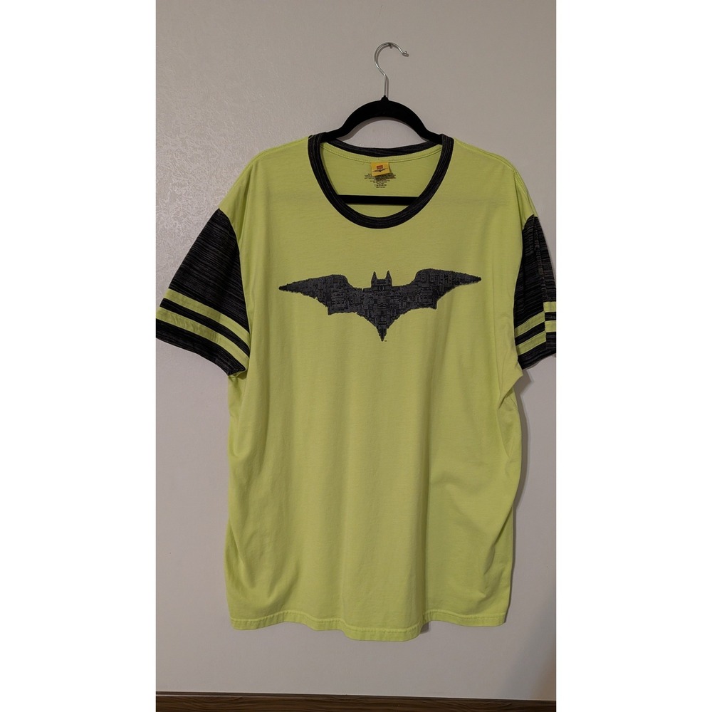 Lego Batman Movie Mens 2XL Neon Green Graphic Ringer T-Shirt DC Comics Logo